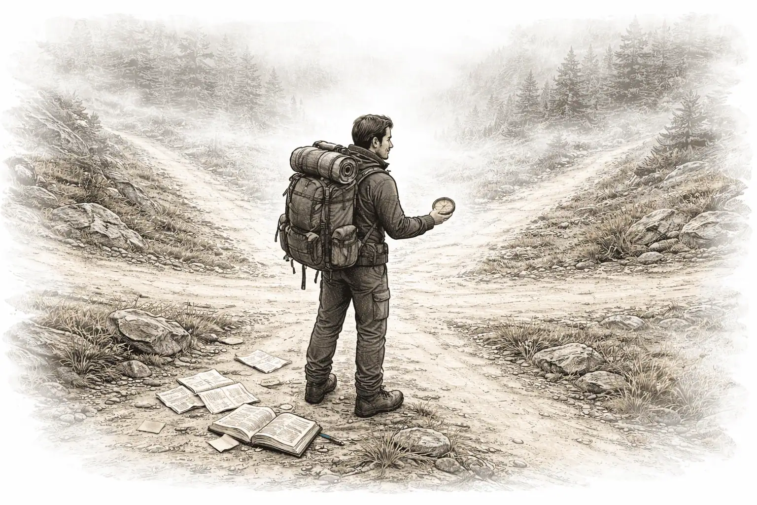 Focus Your Day – Wanderer im Wald mit Laterne