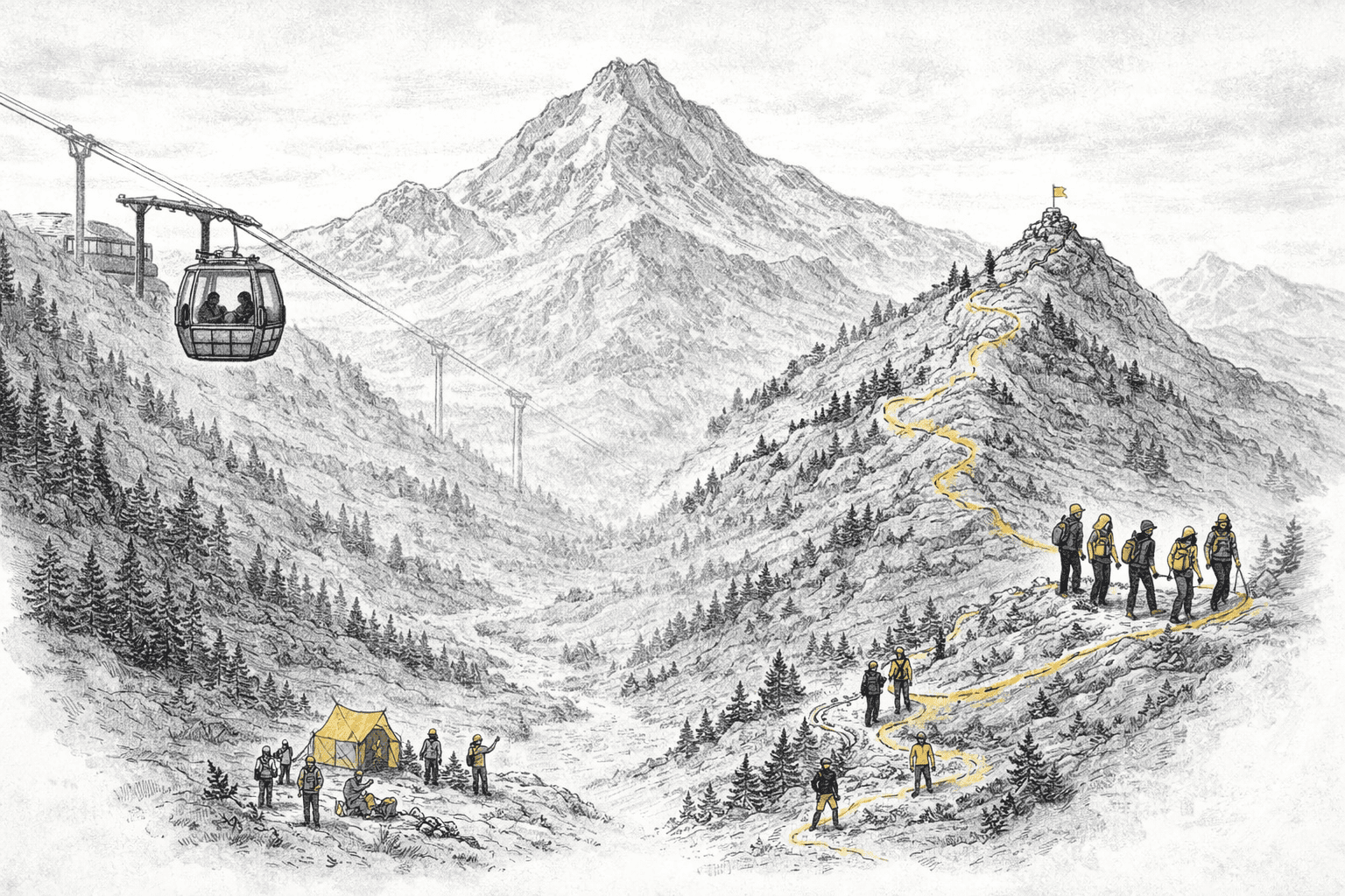 Gesamtbild: Seilbahn vs. Expedition