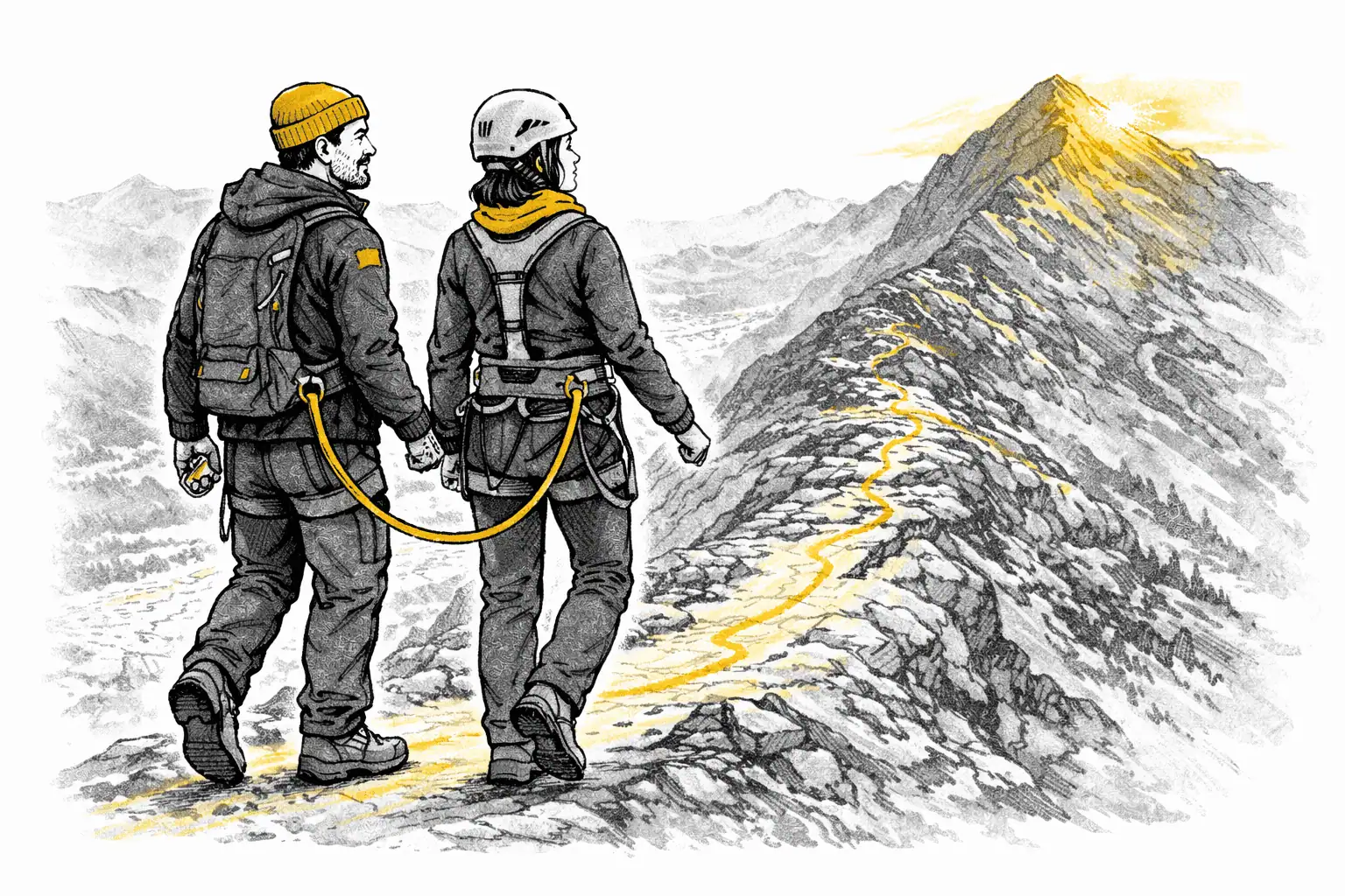 Phase 3: 4 Sparring-Sessions. Zwei Figuren auf dem Weg zum Gipfel.