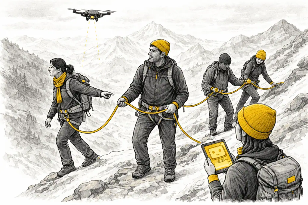 Teamentwicklung Coaching im Arbeitsalltag, Illustration Team am Berg